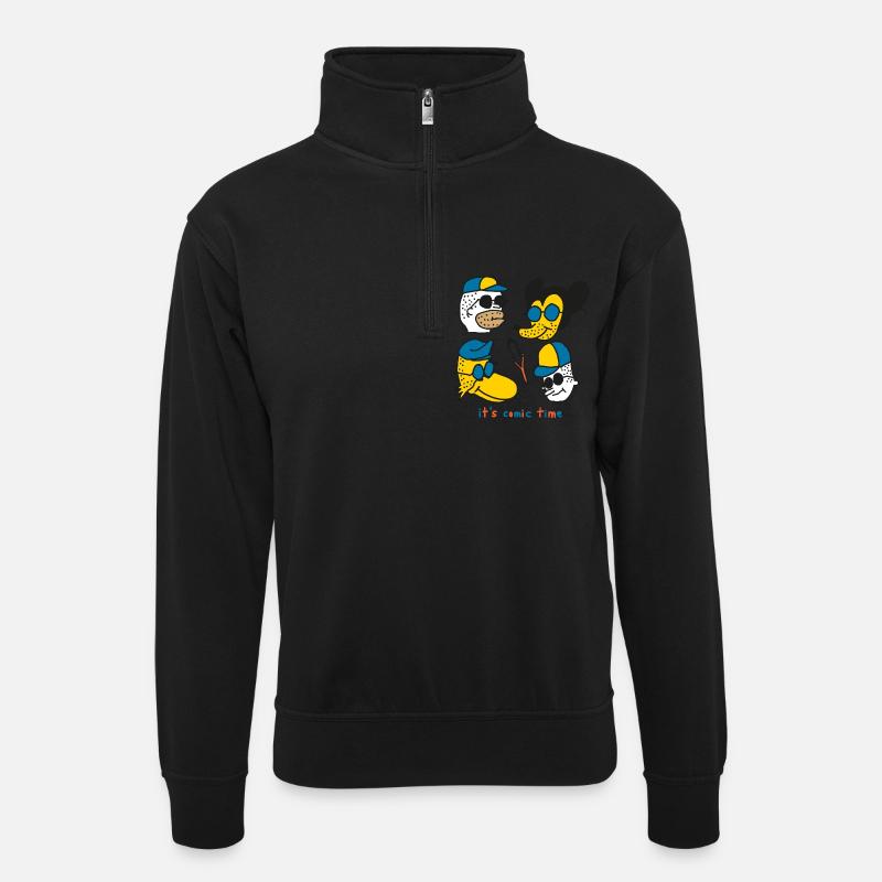 It´s Comic Time by Cheslo - Unisex Pullover mit Zip-Kragen - Schwarz