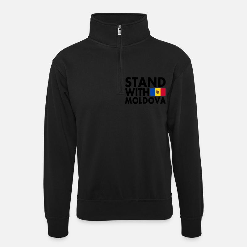 Stand with moldova - Unisex Pullover mit Zip-Kragen - Schwarz