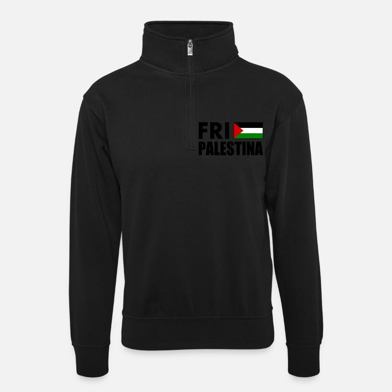 Fri palestina - Unisex Pullover mit Zip-Kragen - Schwarz