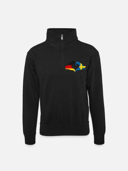 Tyskland Sverige flagga händer hjärta form - Unisextröja med zipkrage - svart
