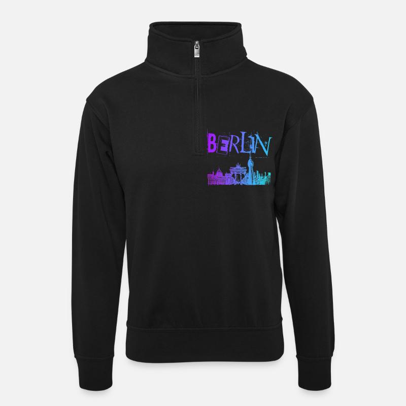 Berlin Skyline Panorama - Unisex Pullover mit Zip-Kragen - Schwarz