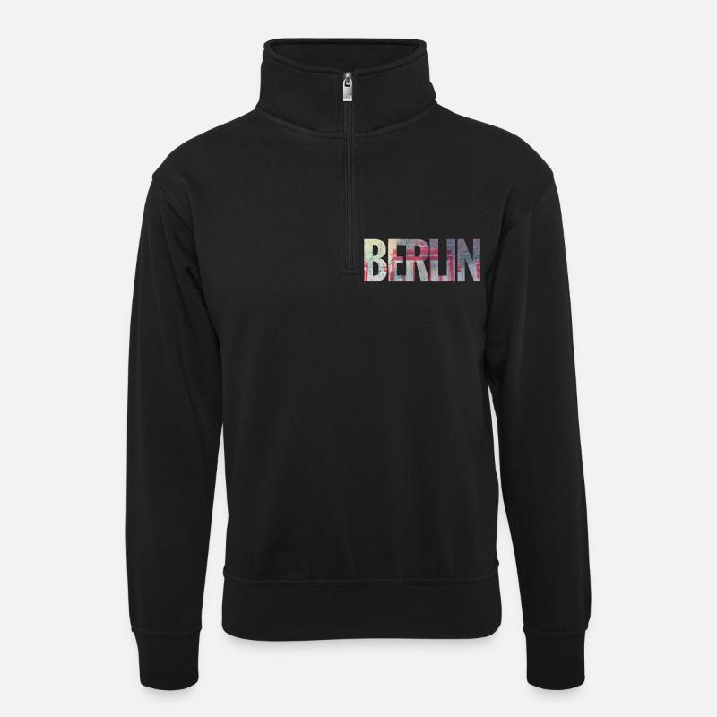 Berlin - Unisex Pullover mit Zip-Kragen - Schwarz