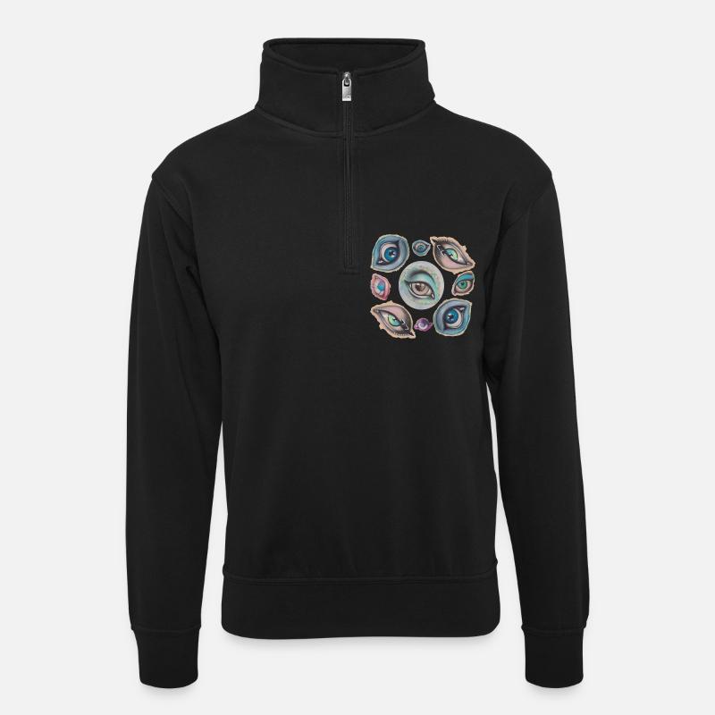 just eyes - Unisex Pullover mit Zip-Kragen - Schwarz