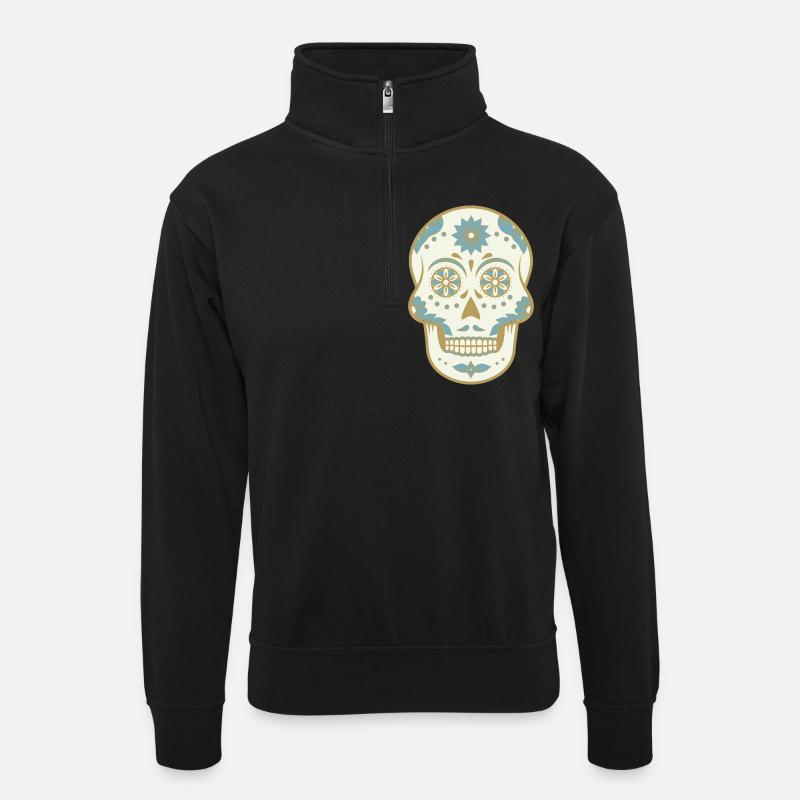 Sugar Skull - Unisex sweater with zip collar - black