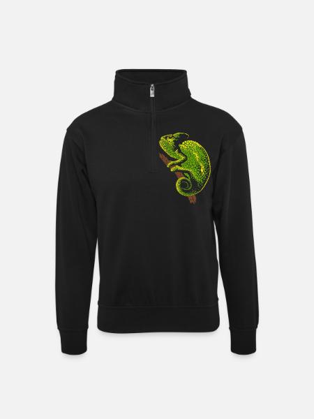 Chameleon reptile - Unisex sweater with zip collar - black