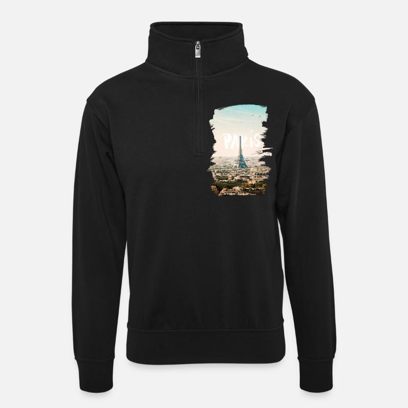 Paris - Unisex Pullover mit Zip-Kragen - Schwarz