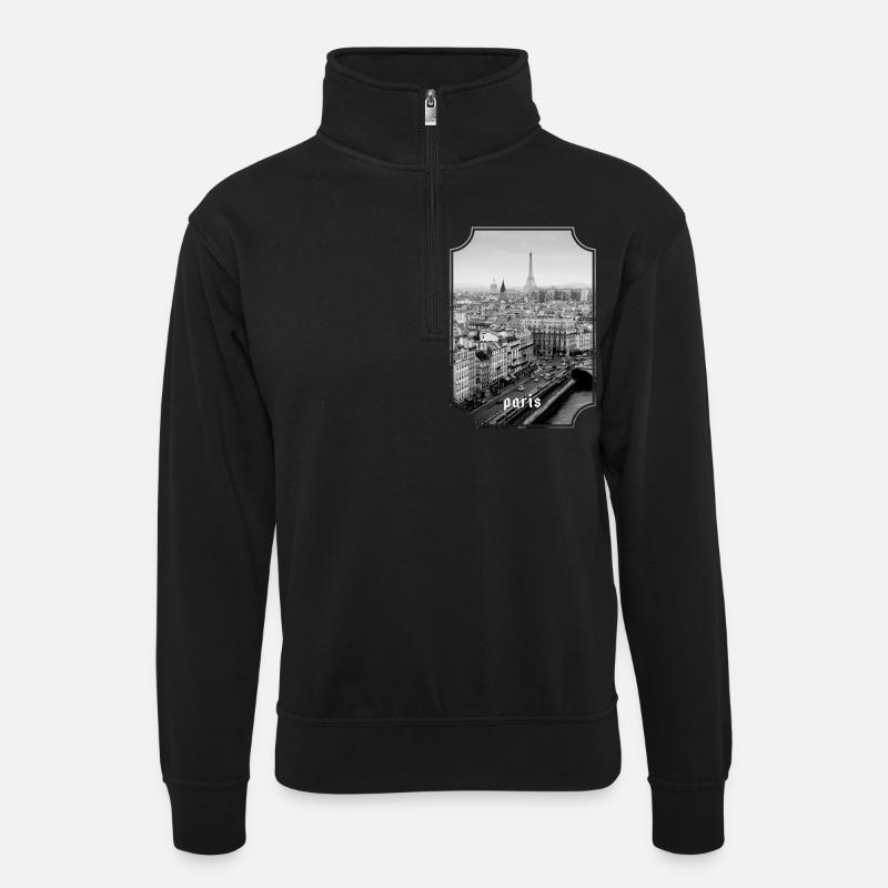 Paris - Unisex Pullover mit Zip-Kragen - Schwarz