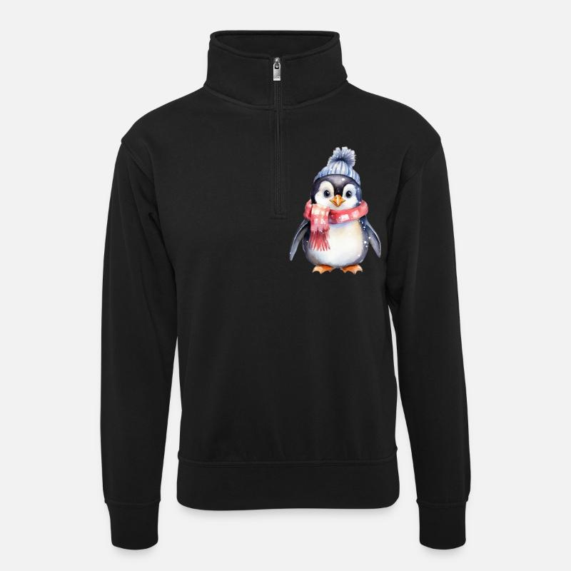 Pinguin im Winter - Unisex Pullover mit Zip-Kragen - Schwarz