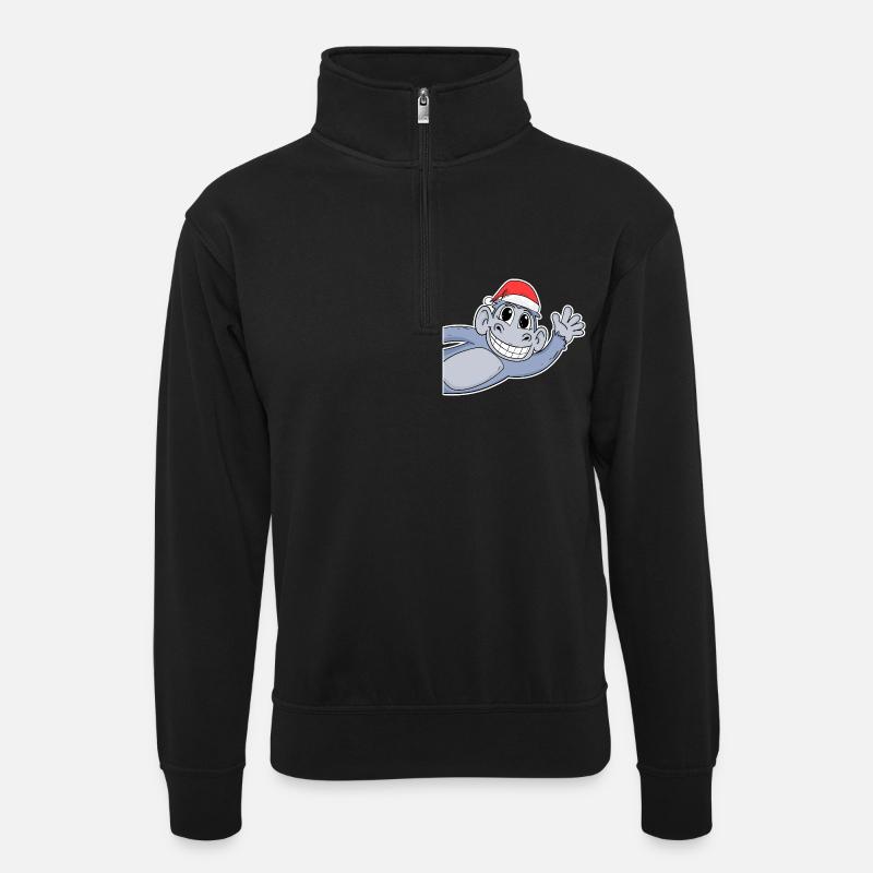 Noël singe - Sweat col montant zippé unisexe - noir
