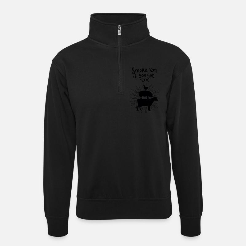 Lecker Fleisch - Unisex Pullover mit Zip-Kragen - Schwarz