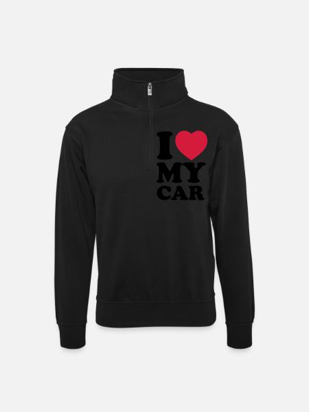 I love my car - Unisex sweater with zip collar - black