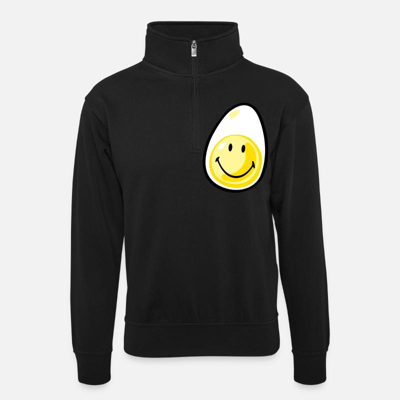 Smiley Hardboiled Egg - Unisex Pullover mit Zip-Kragen - Schwarz
