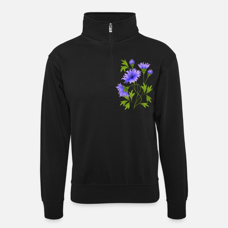 Fleur - Sweat col montant zippé unisexe - noir