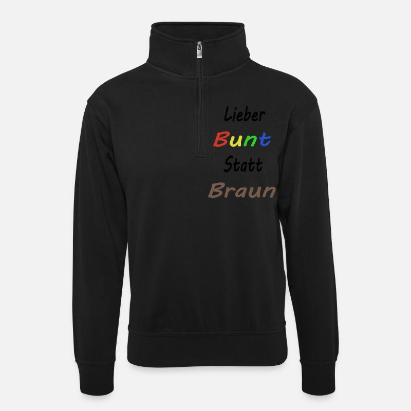 Liber Bunt statt Braun - Unisex Pullover mit Zip-Kragen - Schwarz