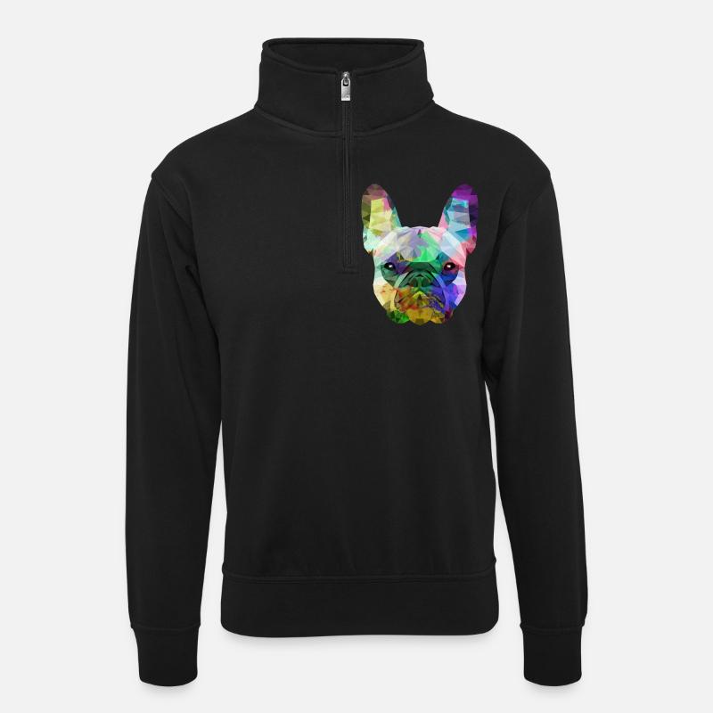 French Bulldog - Unisex Pullover mit Zip-Kragen - Schwarz