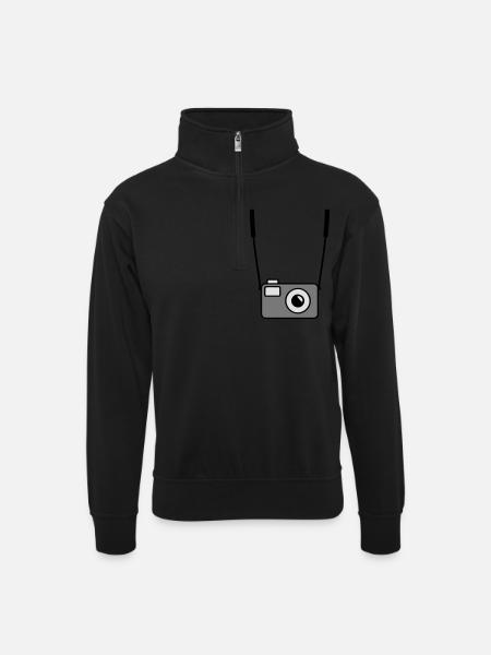 camera - Unisex Pullover mit Zip-Kragen - Schwarz