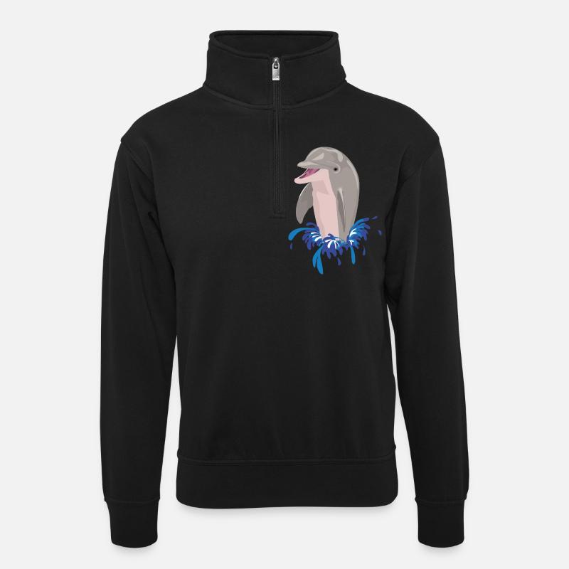 Delphin Meer Strand Spritzer - Unisex Pullover mit Zip-Kragen - Schwarz