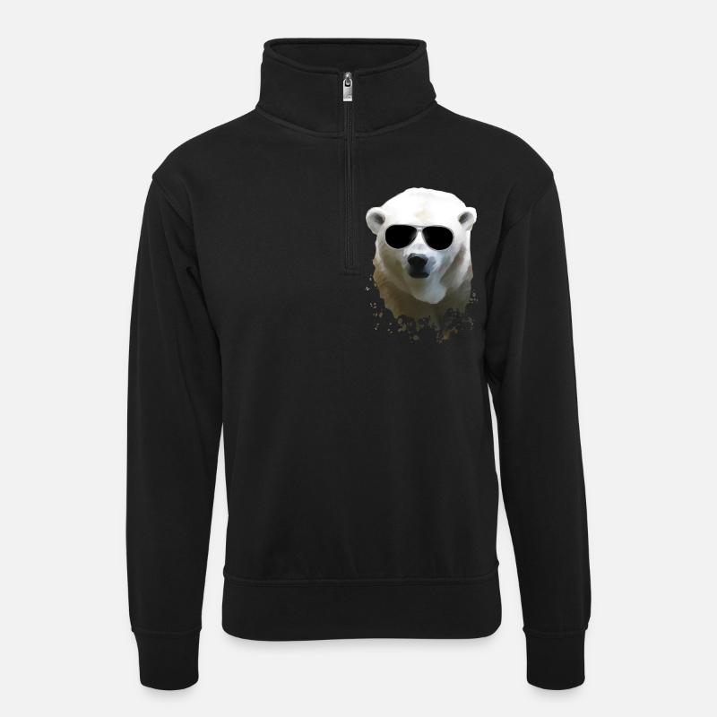 Polar Bear - Eisbär - Unisex Pullover mit Zip-Kragen - Schwarz