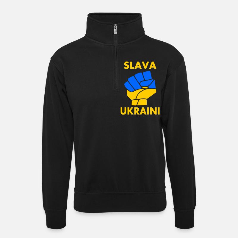 Slava ukraini - Unisex Pullover mit Zip-Kragen - Schwarz