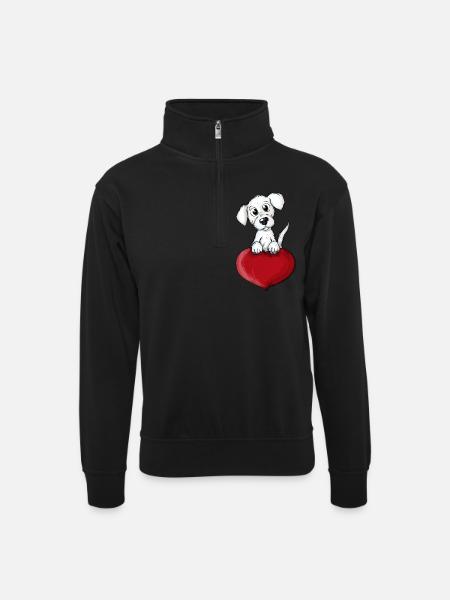 Hund Herz - Unisex Pullover mit Zip-Kragen - Schwarz
