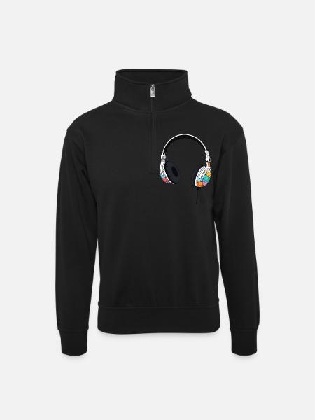 Headphones Headset Comic Style - Unisex sweater with zip collar - black