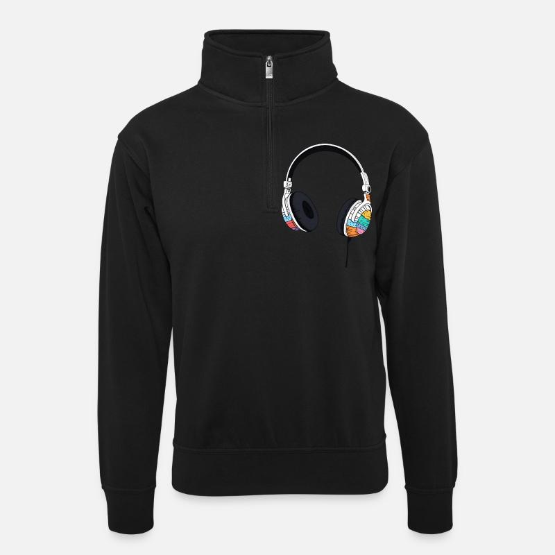 Kophörer Headset Comic Style - Unisex Pullover mit Zip-Kragen - Schwarz
