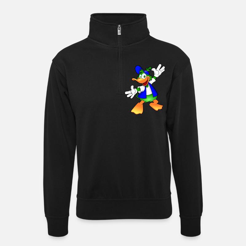Ente Comic - Unisex Pullover mit Zip-Kragen - Schwarz