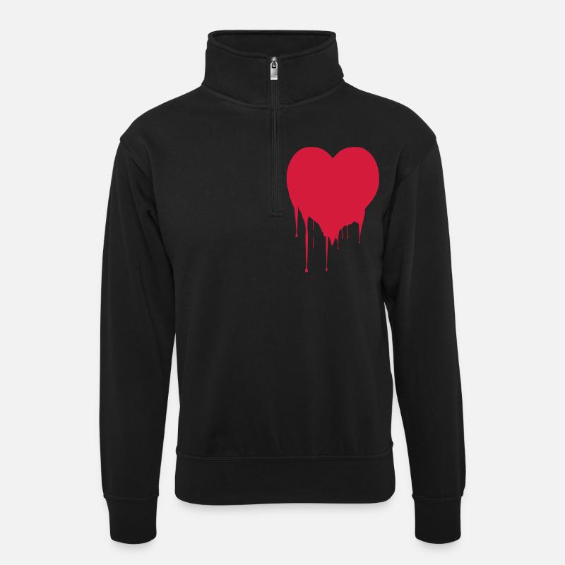 herzschmerz - Unisex Pullover mit Zip-Kragen - Schwarz