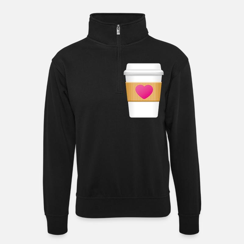Smiley Coffee Mug - Unisex Pullover mit Zip-Kragen - Schwarz