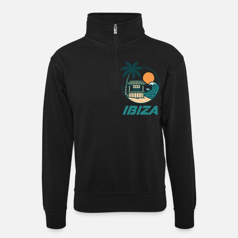 insel ibiza strandbar - Unisex Pullover mit Zip-Kragen - Schwarz