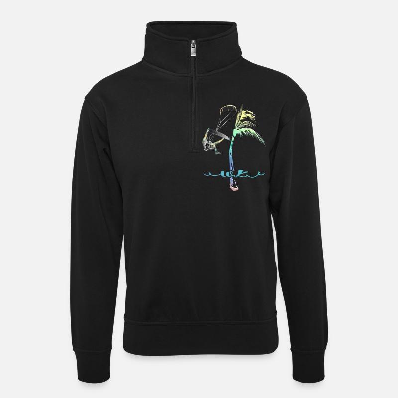WK Palme Mann Kitesurfer - Unisex Pullover mit Zip-Kragen - Schwarz