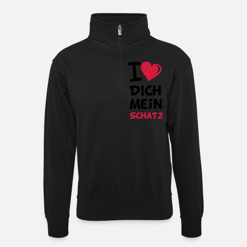 liebe_mein_schatz02 - Unisex Pullover mit Zip-Kragen - Schwarz