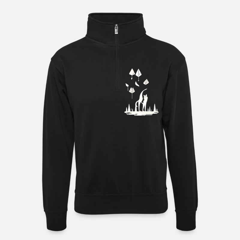Fuchs im Blätterwald - Unisex Pullover mit Zip-Kragen - Schwarz