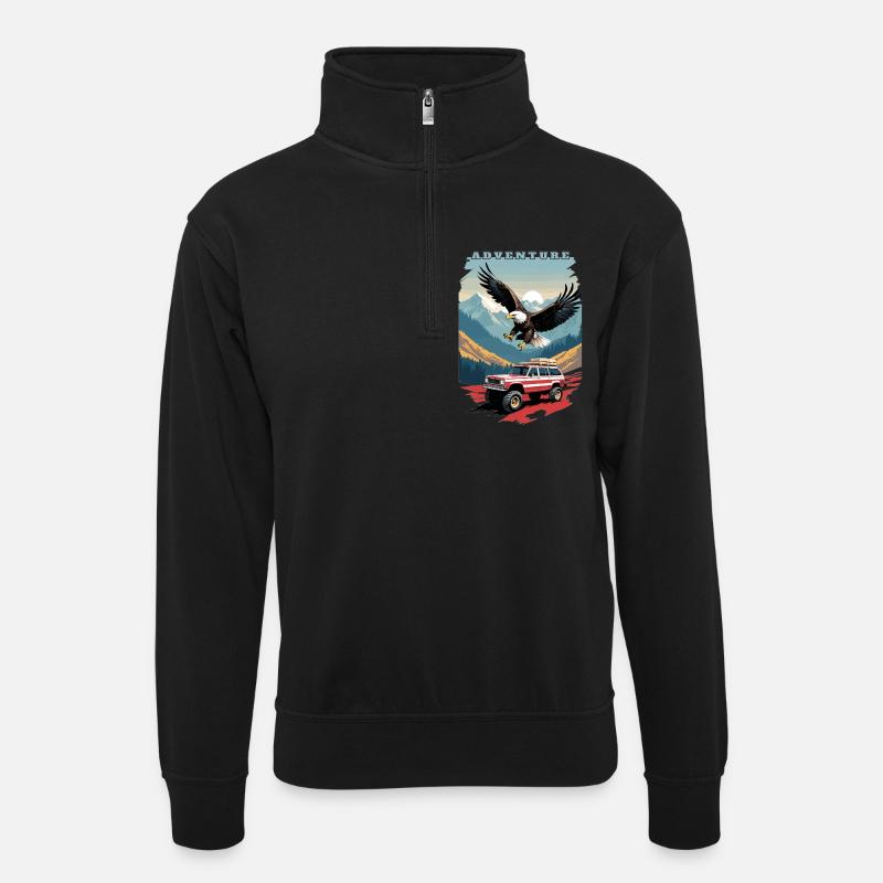 Abenteuerreise USA - Unisex Pullover mit Zip-Kragen - Schwarz