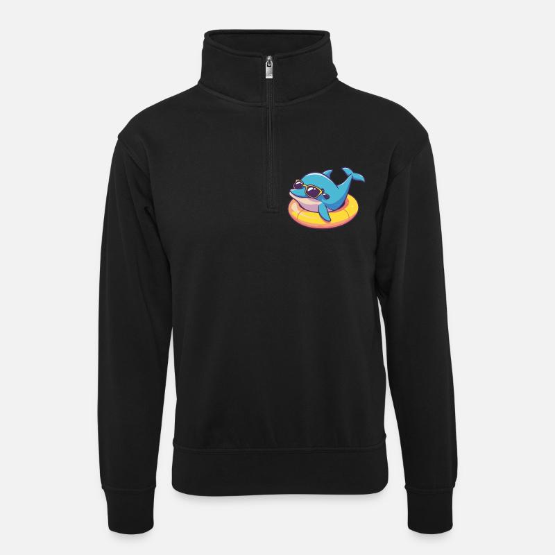 Dolphin Comic Cool - Unisex sweater with zip collar - black