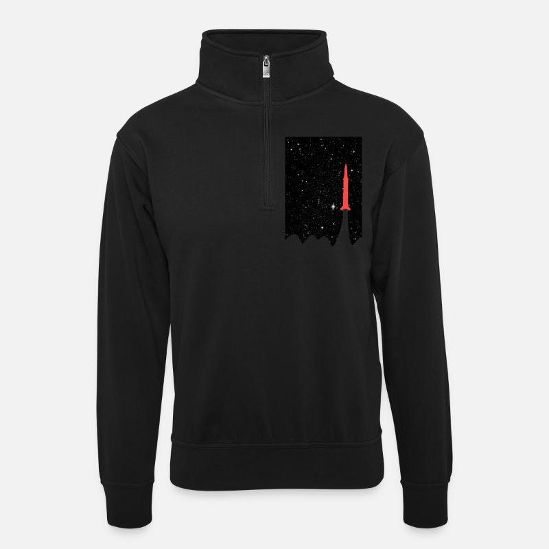 Rakete - Unisex Pullover mit Zip-Kragen - Schwarz