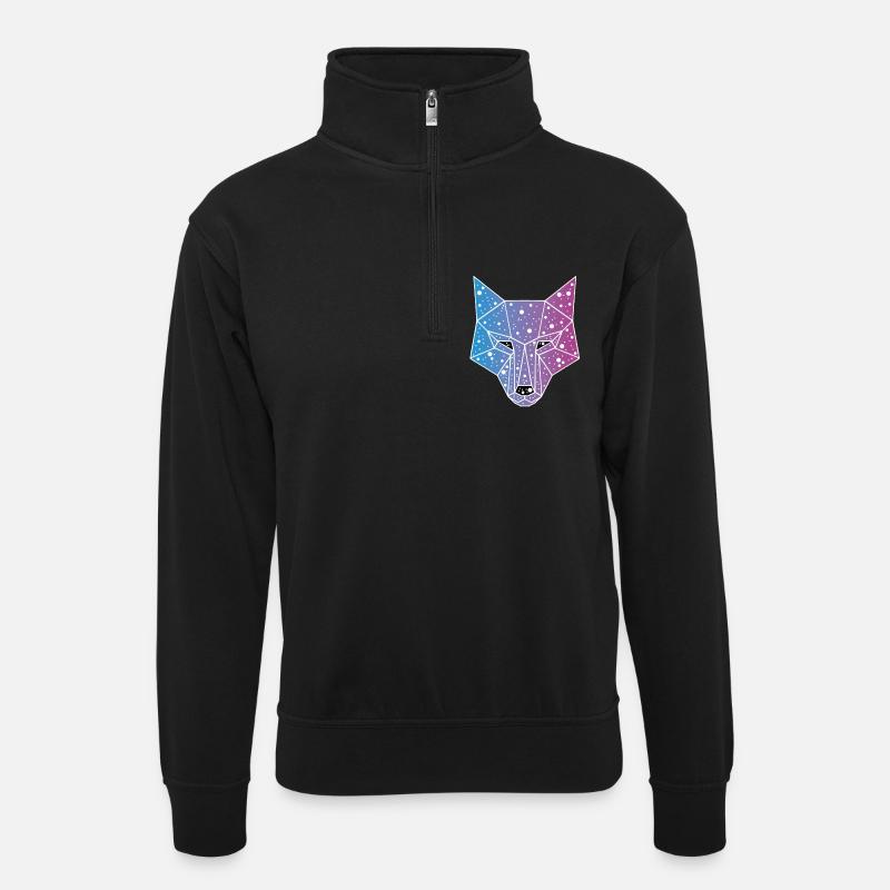 Galaktische Wolf - Unisex Pullover mit Zip-Kragen - Schwarz