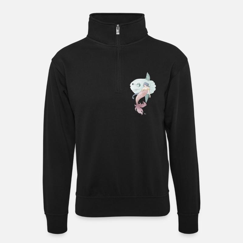 Freunde der See – Meerjungfrau mit Mondfisch - Unisex Pullover mit Zip-Kragen - Schwarz