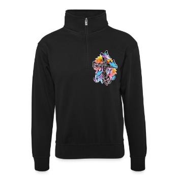 Glaube und Hoffnung – Kreuz mit Schmetterlingen - Unisex Pullover mit Zip-Kragen - Schwarz - Vorne