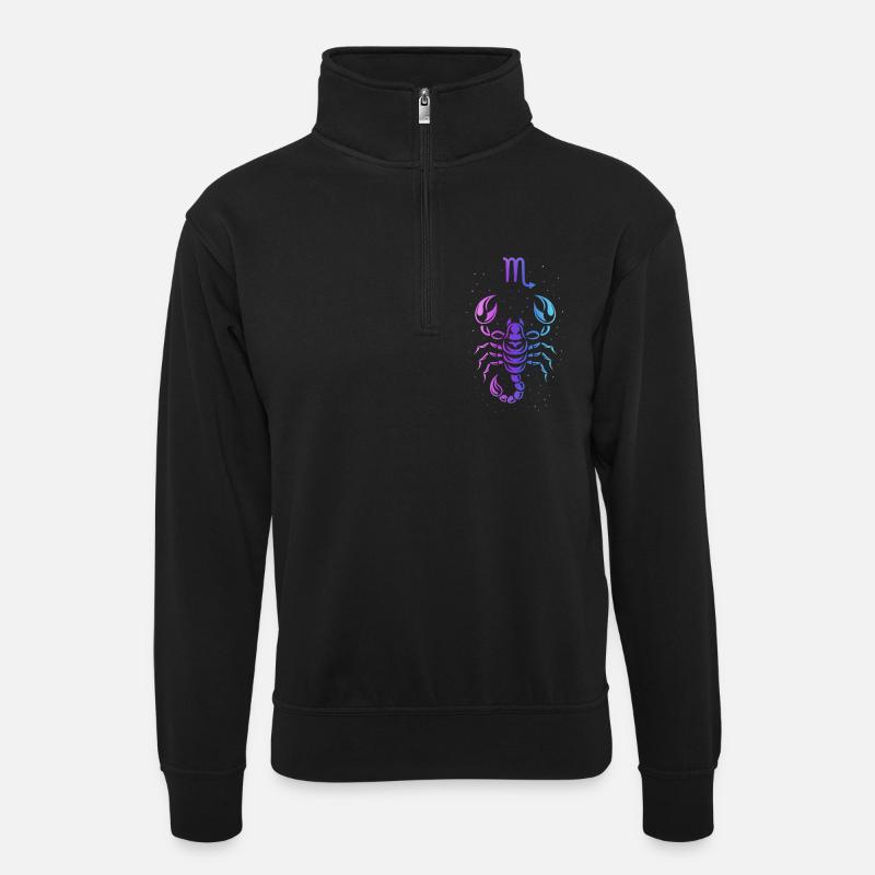 Skorpion-Sternzeichen – Intensives Neonlicht - Unisex Pullover mit Zip-Kragen - Schwarz