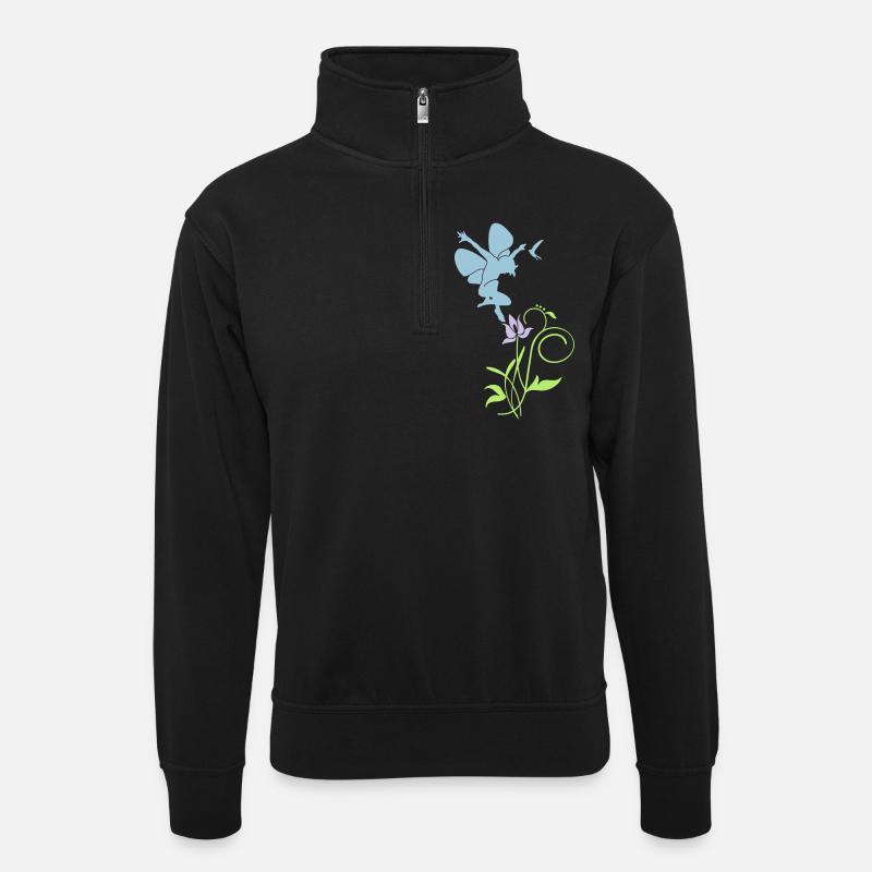 Orchidee / orchid (2c) - Unisex Pullover mit Zip-Kragen - Schwarz