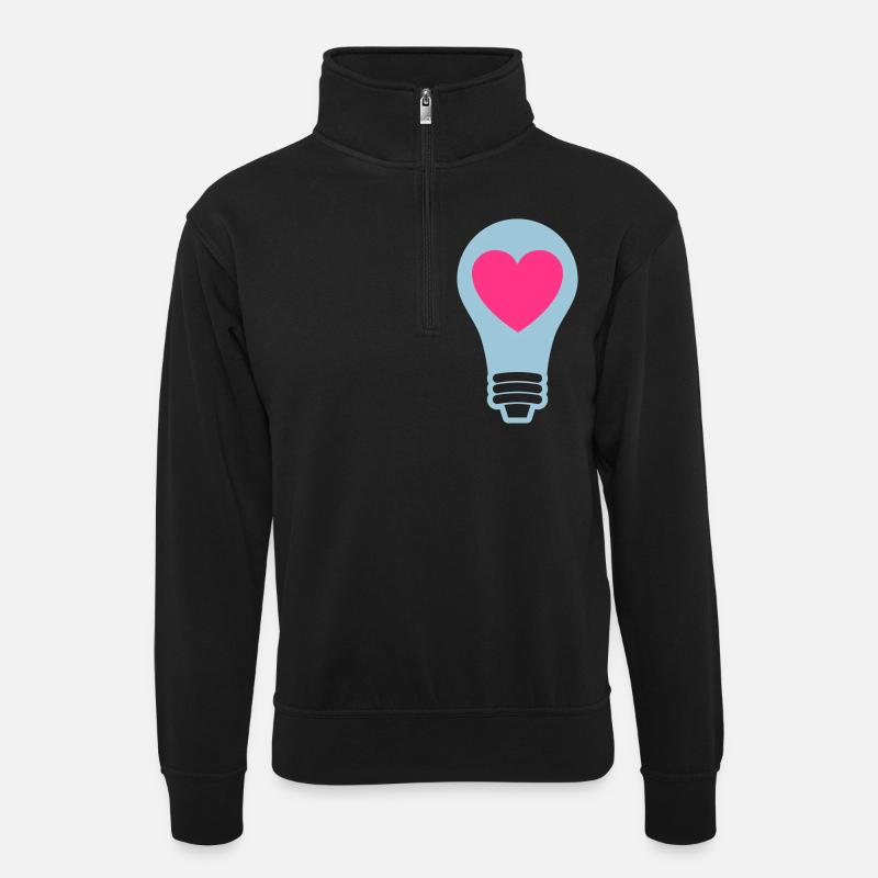 Light Bulb With Heart - Unisex sweater with zip collar - black