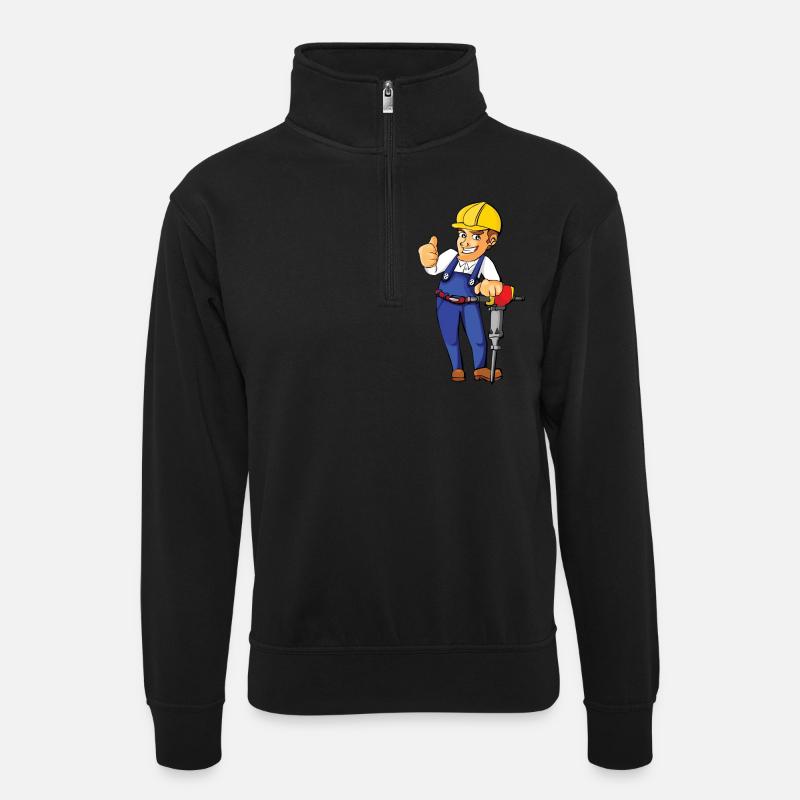 construction worker bauarbeiter strassenbau2 - Unisex Pullover mit Zip-Kragen - Schwarz
