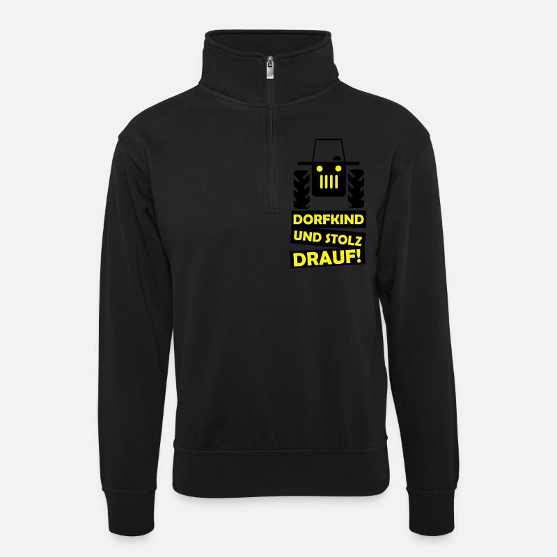 traktor_dorfkind_02 - Unisex Pullover mit Zip-Kragen - Schwarz
