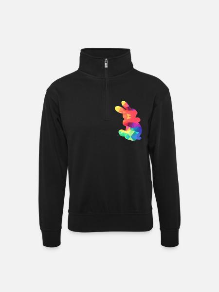 Buntes Häschen - Unisex Pullover mit Zip-Kragen - Schwarz