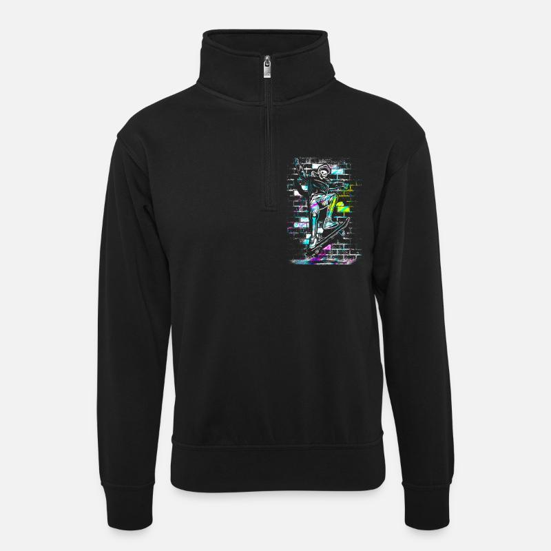 Skate - Skateboard - Skater Skull - Unisex sweater with zip collar - black