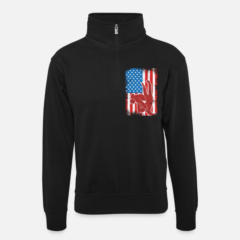 Judo USA Flagge - Unisex Pullover mit Zip-Kragen - Schwarz
