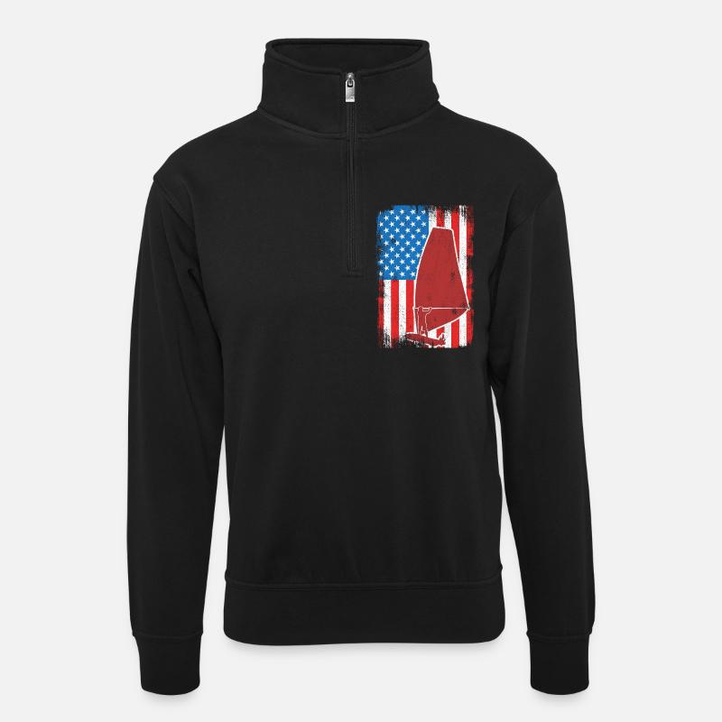 USA Patriotischer Windsurfer - Unisex Pullover mit Zip-Kragen - Schwarz