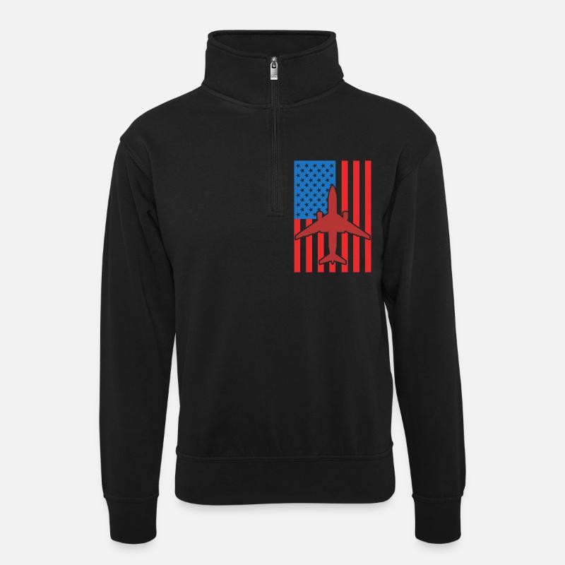 Flugzeuge USA Flagge - Unisex Pullover mit Zip-Kragen - Schwarz