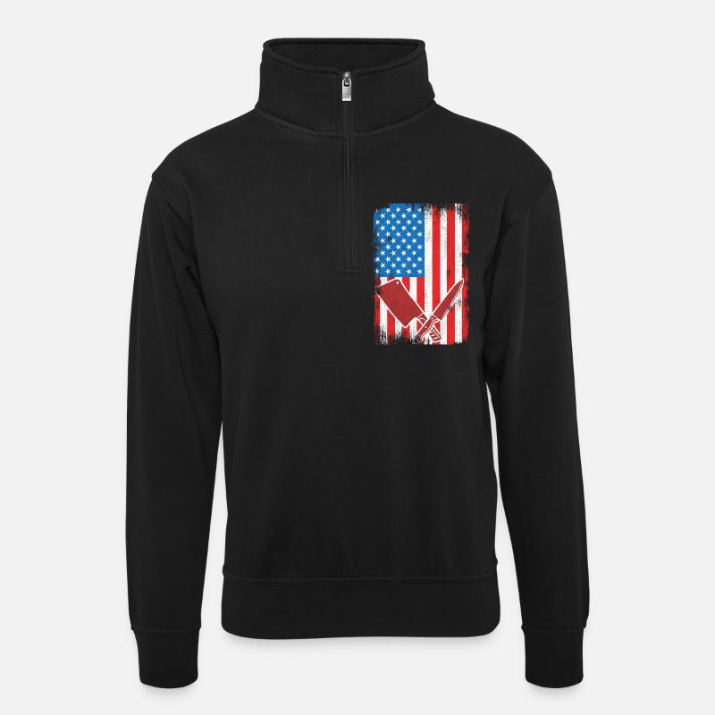 US Flagge Schlachter - Unisex Pullover mit Zip-Kragen - Schwarz
